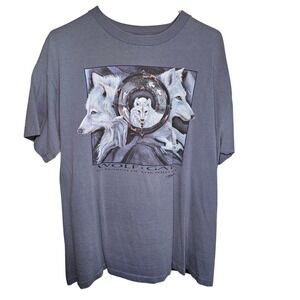 Wolf Gate Art T Shirt XL Grey "In Search of the Wild" Graphic Tee Men's Vintage